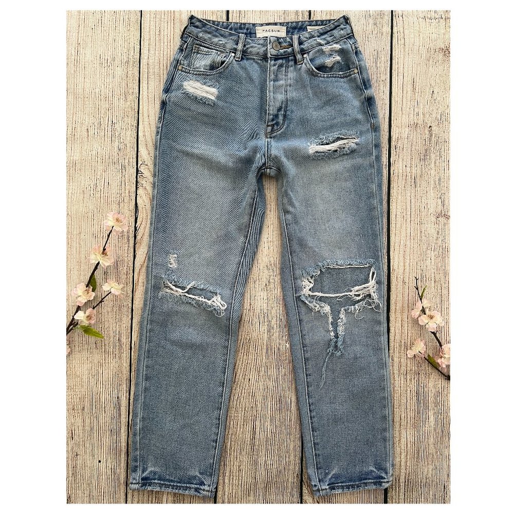 BG -- PACSUN blue button fly women's destroyed mom denim jeans size 23